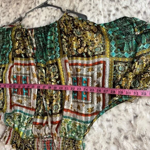 Costa Blanca open shoulder blouse top shirt paisley boho silky shimmer keyhole - Picture 5 of 12